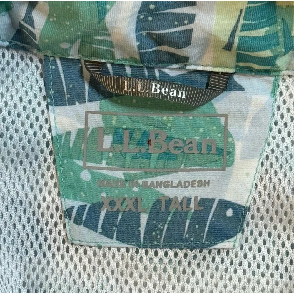 LL Bean Green Tropicwear Fish‎ Print Vented Performance Button Up Shirt Men 3XLT - Picture 4 of 8